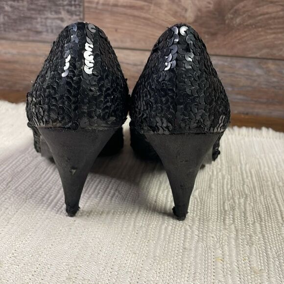 Jacqie Vintage Black Sequined High Heels, Black and Silver, Size 7 - Picture 6 of 9